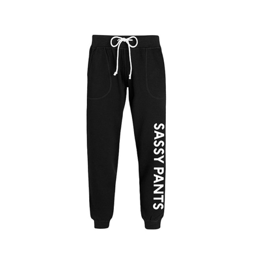 Sassy Pants Spell Out Graphic Print Black Drawstring Sweatpants Joggers